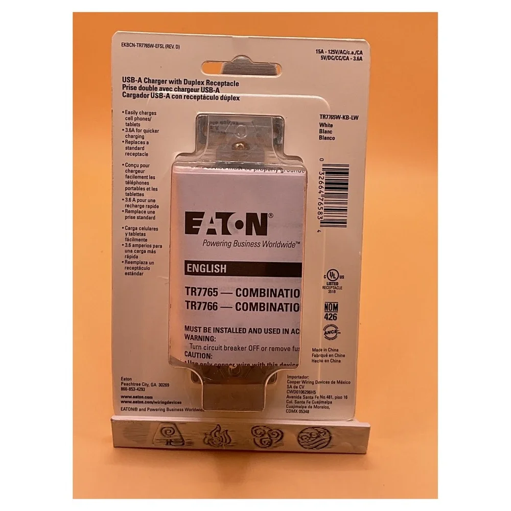 Eaton TR7765 Duplex Receptacle 15A 125V USB-A 3.6A White‎
